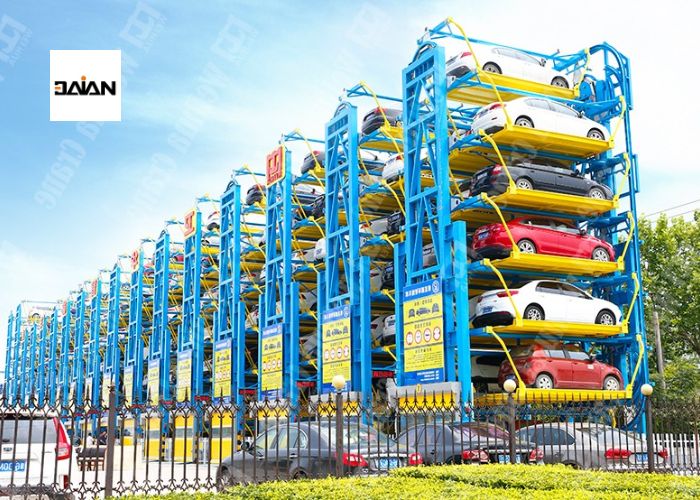 Hệ thống bãi đỗ xe quay vòng đứng, hay còn gọi là rotary parking system, là giải pháp smart parking system vận hành hoàn toàn tự động dựa trên cơ chế quay vòng các khay chứa xe